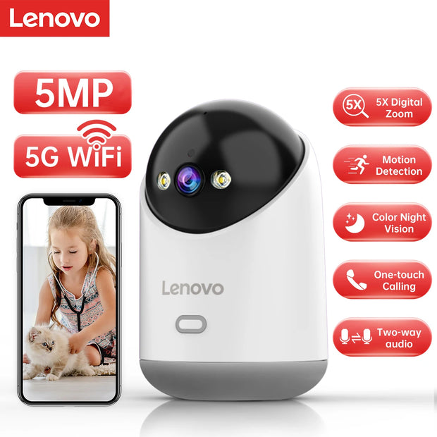 Câmara de Segurança Wi-Fi Lenovo 5MP | Visão Noturna a Cores | Detecção de Movimento | Áudio Bidirecional | IP66