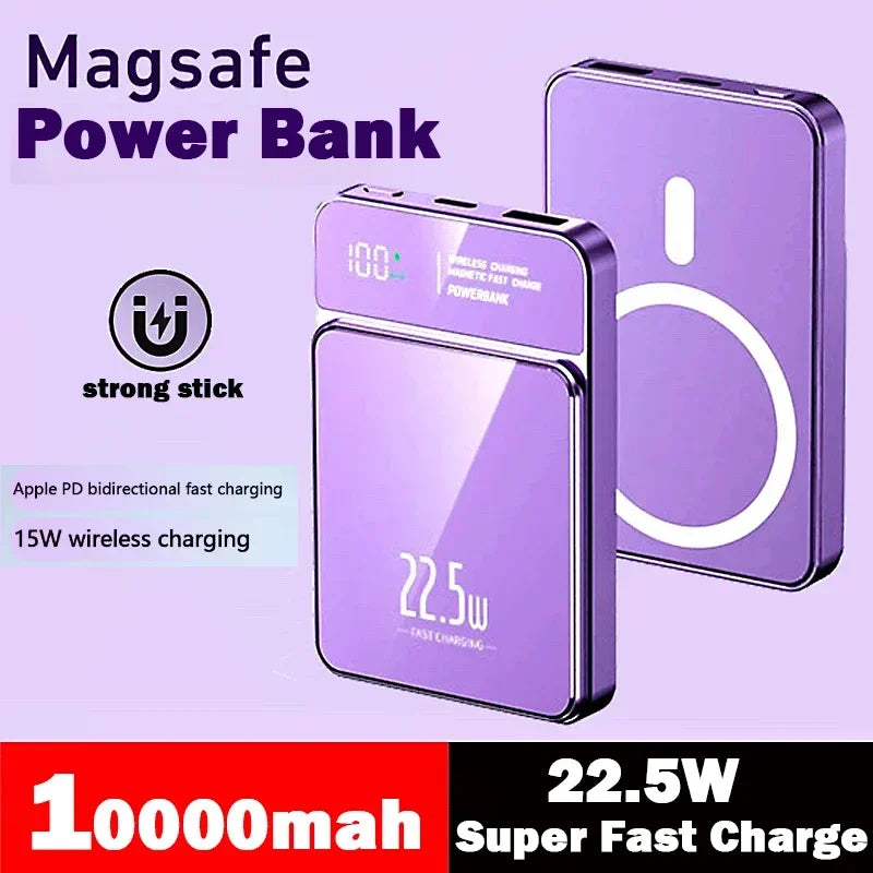 Power Bank Magnético 10000mAh | Carregamento Rápido 22.5W | Wireless & USB | Ultra Fino
