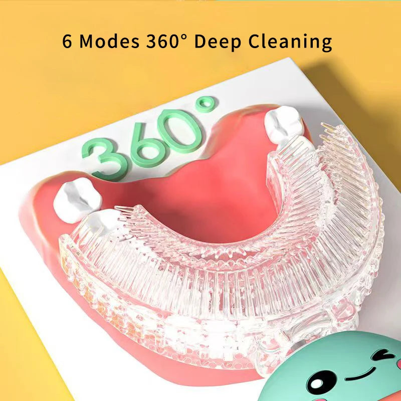 Escova de Dentes Elétrica Infantil em U | 360° | 6 Modos | Recarregável USB | IPX7