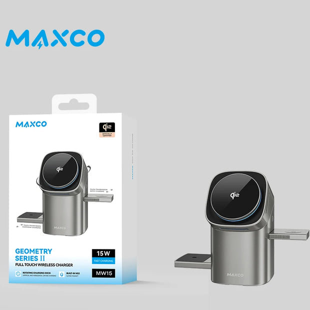 Carregador 3 em 1 Magnético Qi2 15W | Carregamento Rápido Sem Fios para iPhone, Apple Watch e AirPods