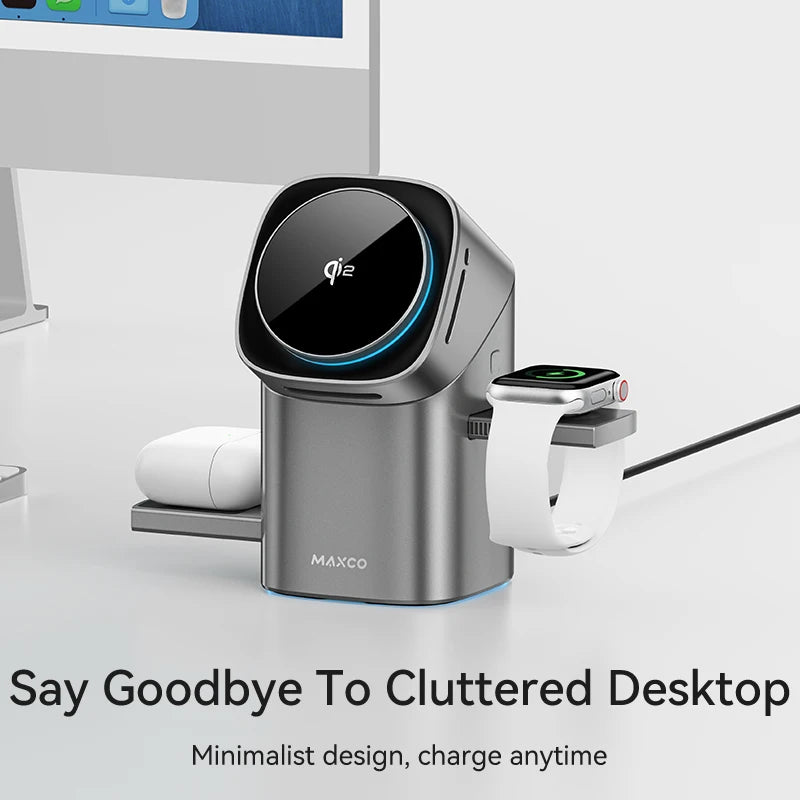 Carregador 3 em 1 Magnético Qi2 15W | Carregamento Rápido Sem Fios para iPhone, Apple Watch e AirPods