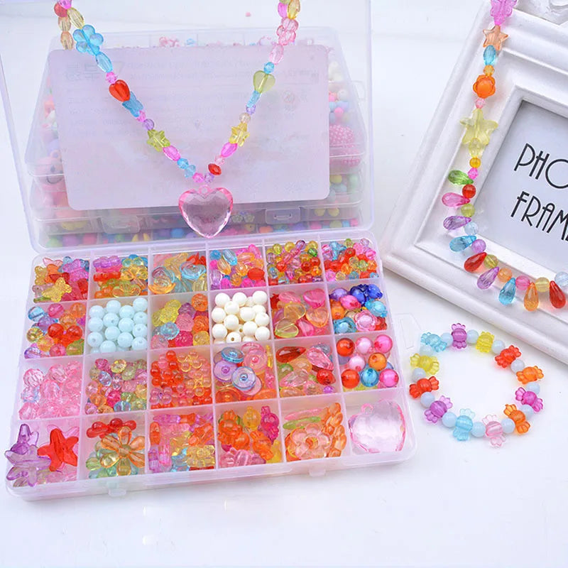 🌈 Kit de Contas DIY para Crianças | 24 Compartimentos | Pulseiras & Colares | Brinquedo Criativo para Meninas