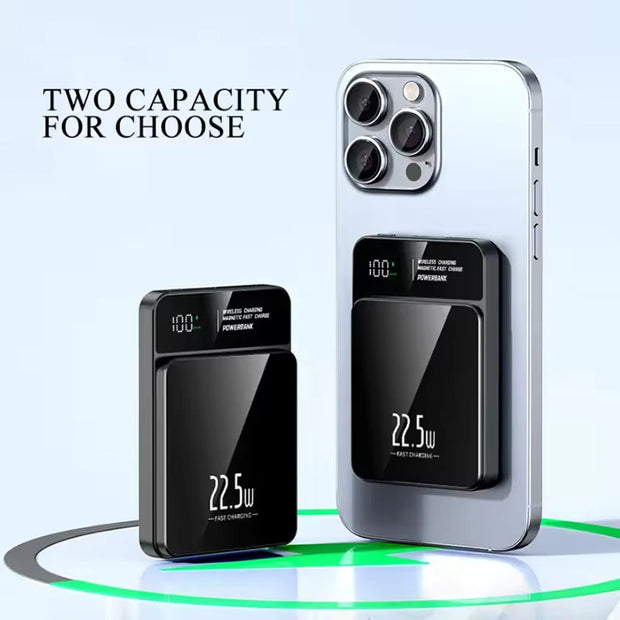 Power Bank Magnético 10000mAh | Carregamento Rápido 22.5W | Wireless &amp; USB | Ultra Fino