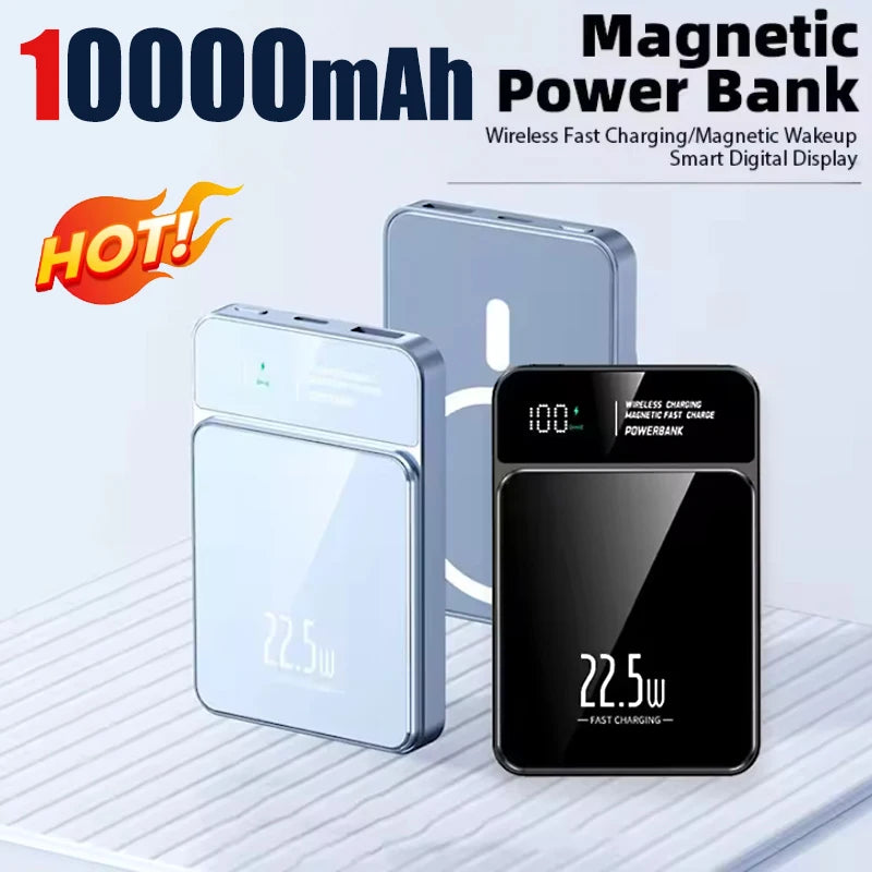 Power Bank Magnético 10000mAh | Carregamento Rápido 22.5W | Wireless &amp; USB | Ultra Fino