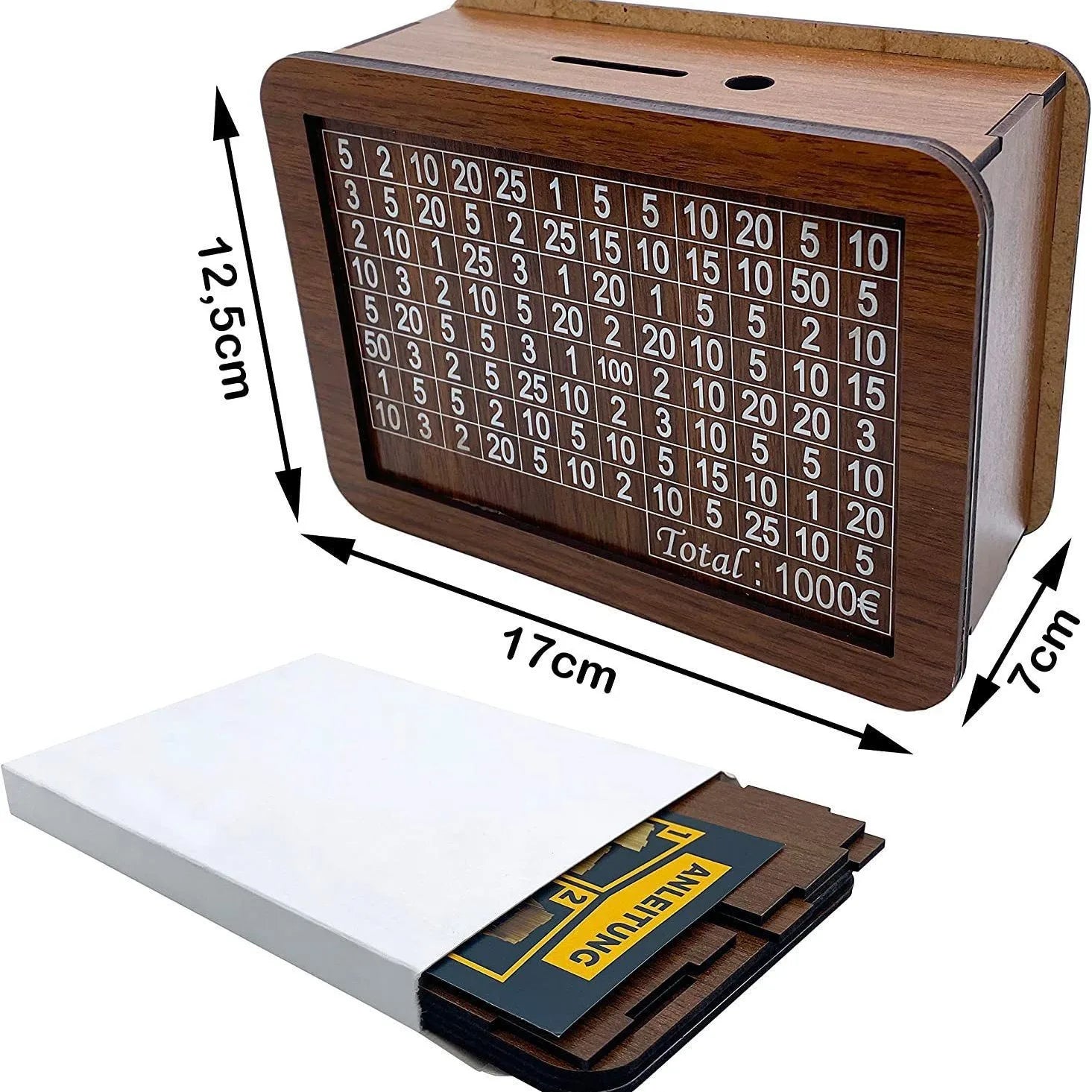 Cofre de Madeira Reutilizável com Meta de Poupança | Caixa de Dinheiro Decorativa