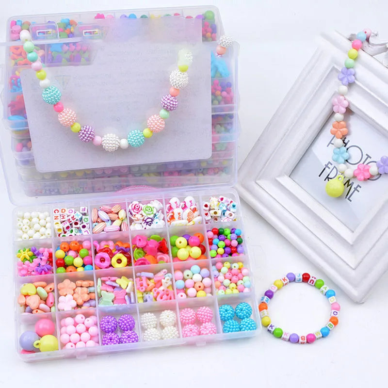 🌈 Kit de Contas DIY para Crianças | 24 Compartimentos | Pulseiras & Colares | Brinquedo Criativo para Meninas
