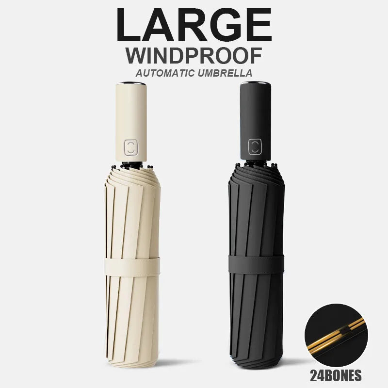 Guarda-Chuva Automático Grande 24 Varetas – Reforçado, Dobrável, Anti-UV e à Prova de Vento