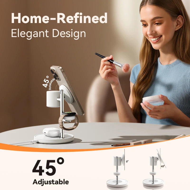 Carregador Sem Fios 4 em 1 Joyroom JR-W23 | Qi2 15W | iPhone | Apple Watch | AirPods | Candeeiro LED Integrado