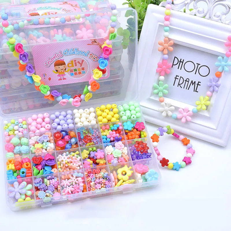 🌈 Kit de Contas DIY para Crianças | 24 Compartimentos | Pulseiras & Colares | Brinquedo Criativo para Meninas