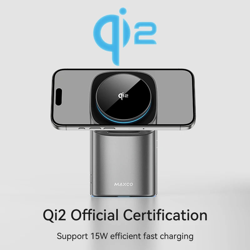 Carregador 3 em 1 Magnético Qi2 15W | Carregamento Rápido Sem Fios para iPhone, Apple Watch e AirPods